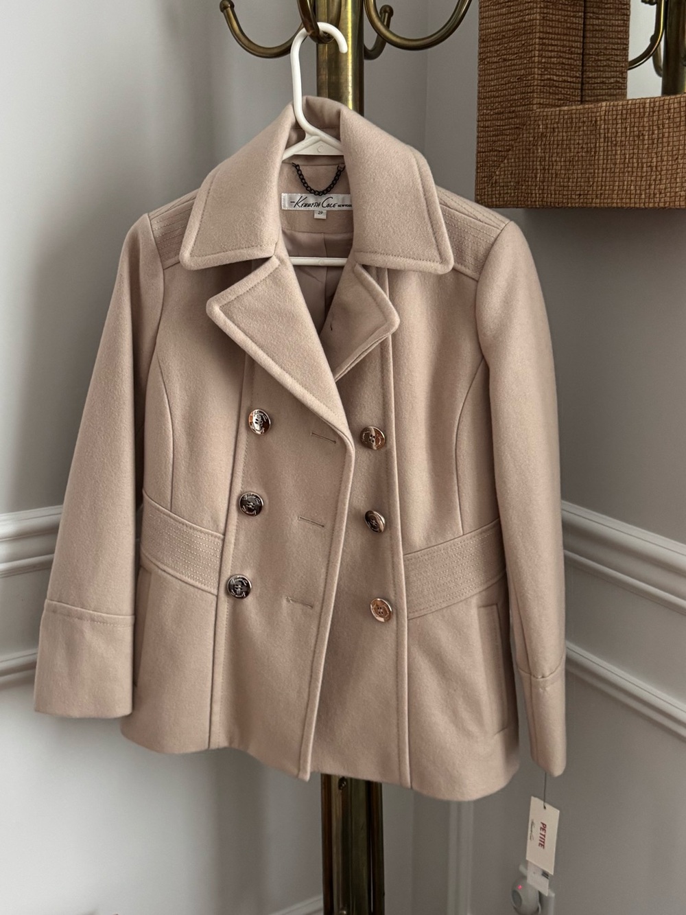 Kenneth Cole New York Cream Double-Breasted Wool Peacoat